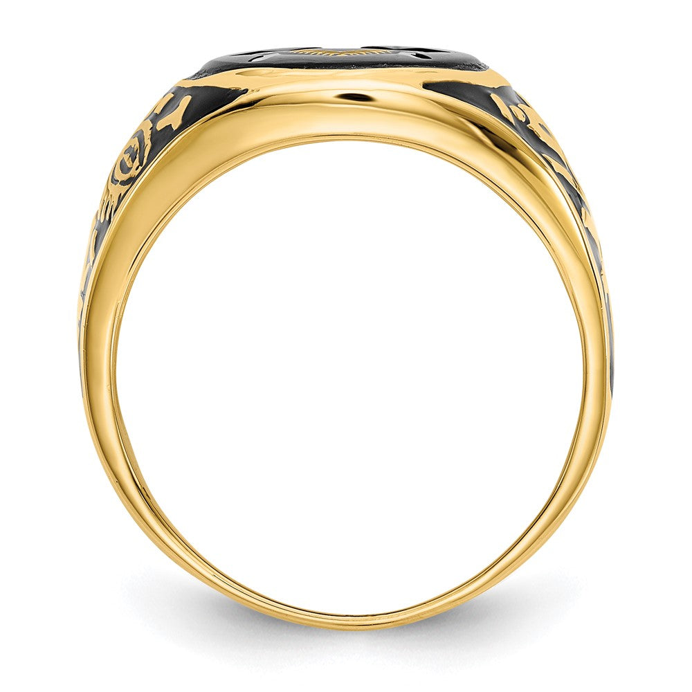 14k Men's Polished & Textured w/ Epoxy & Onyx Masonic Ring