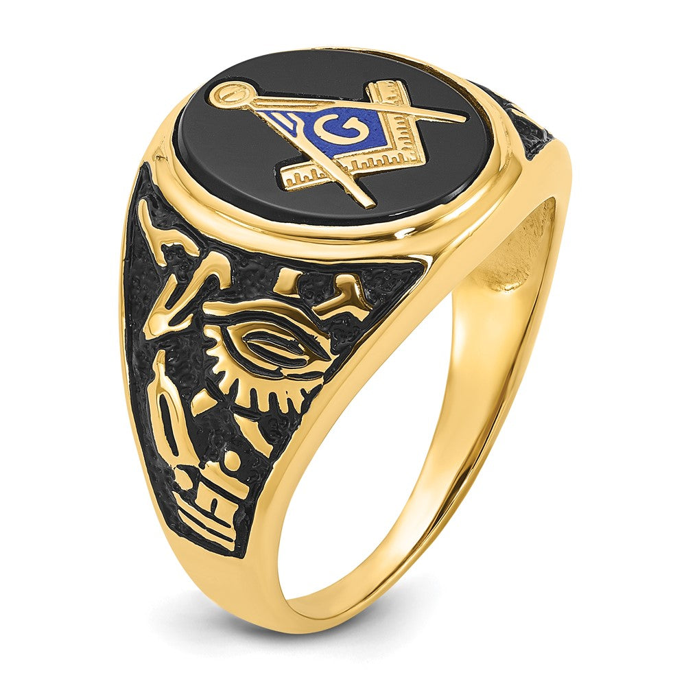 14k Men's Polished & Textured w/ Epoxy & Onyx Masonic Ring