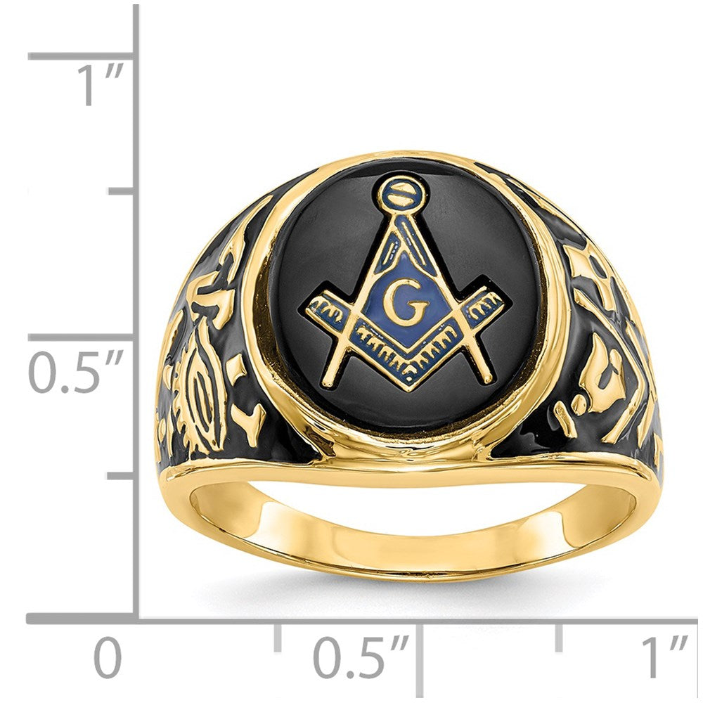 14k Men's Polished & Textured w/ Epoxy & Onyx Masonic Ring