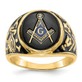14k Men's Polished & Textured w/ Epoxy & Onyx Masonic Ring