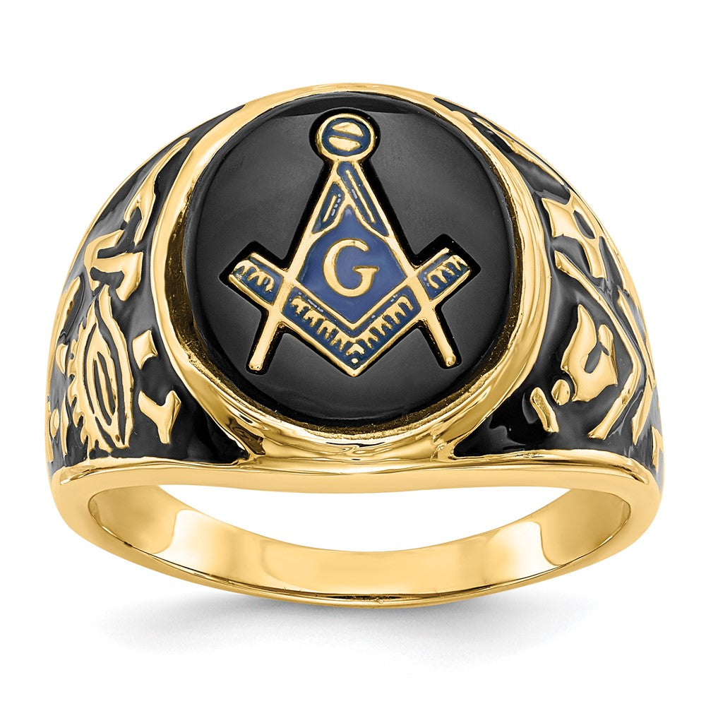 14k Men's Polished & Textured w/ Epoxy & Onyx Masonic Ring