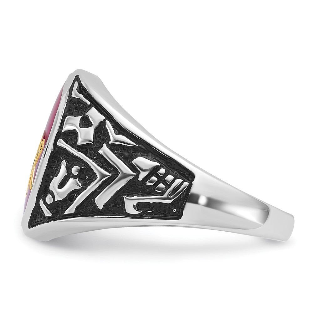 14kw Men's Antiqued & Textured w/ Lab Cr. Ruby Masonic Ring