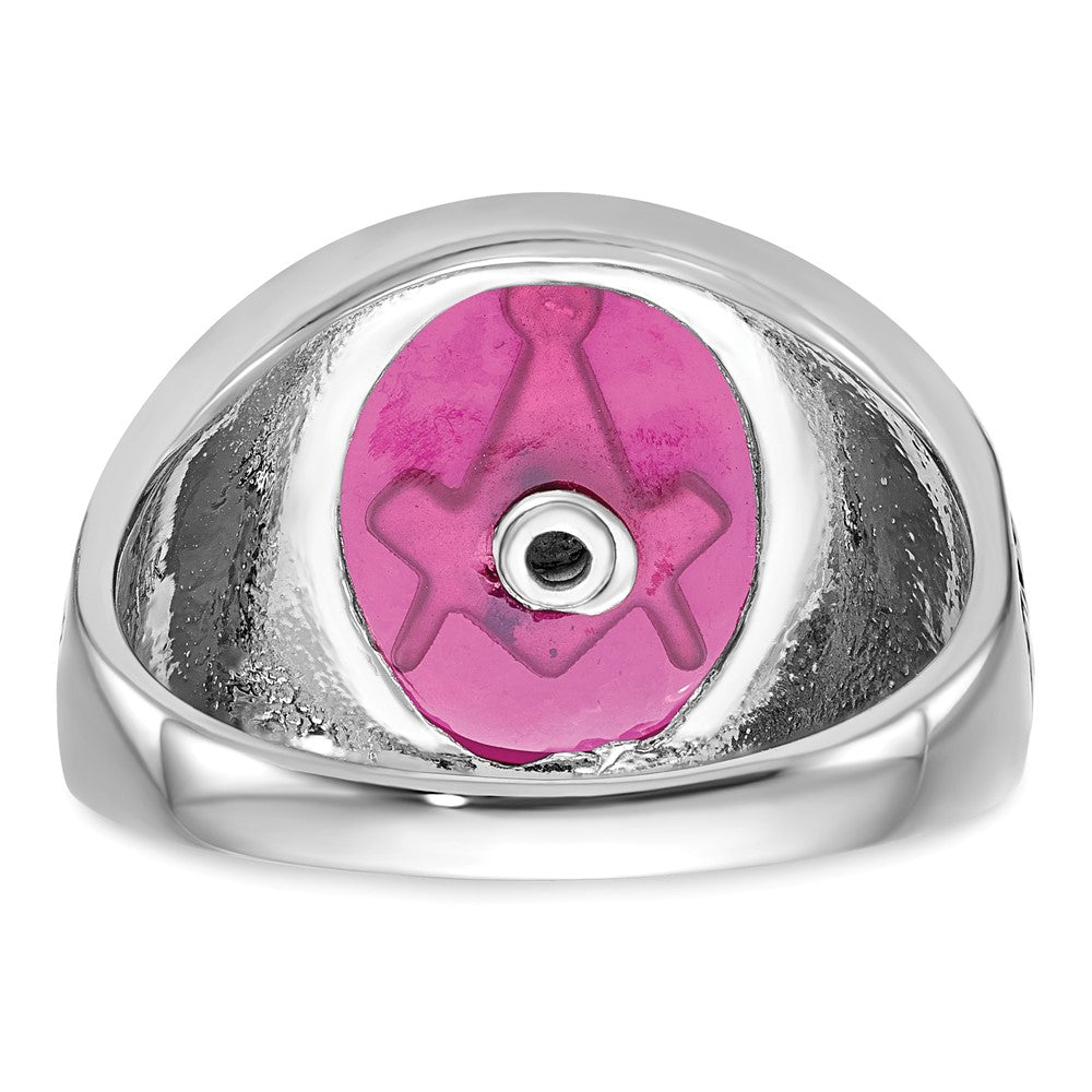 14kw Men's Antiqued & Textured w/ Lab Cr. Ruby Masonic Ring