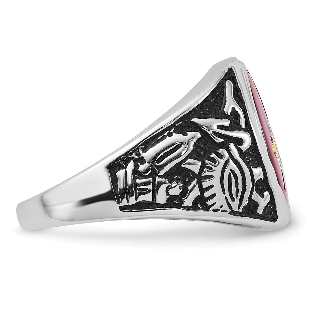 14kw Men's Antiqued & Textured w/ Lab Cr. Ruby Masonic Ring