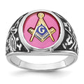 14kw Men's Antiqued & Textured w/ Lab Cr. Ruby Masonic Ring