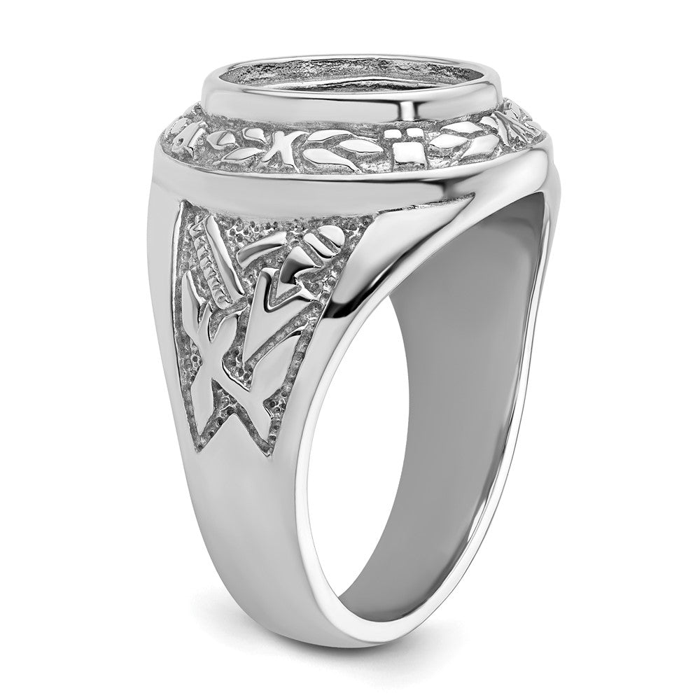 14k White Gold Men's Polished and Textured Masonic Ring Mounting