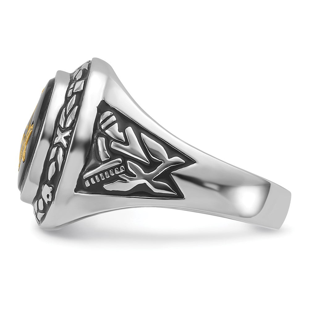 14kw Men's Polished, Antiqued & Textured w/ Onyx Masonic Ring
