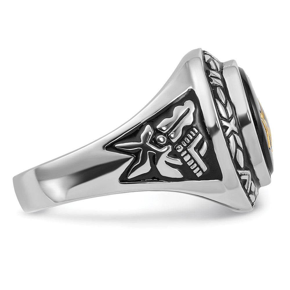 14kw Men's Polished, Antiqued & Textured w/ Onyx Masonic Ring