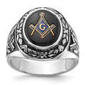 14kw Men's Polished, Antiqued & Textured w/ Onyx Masonic Ring