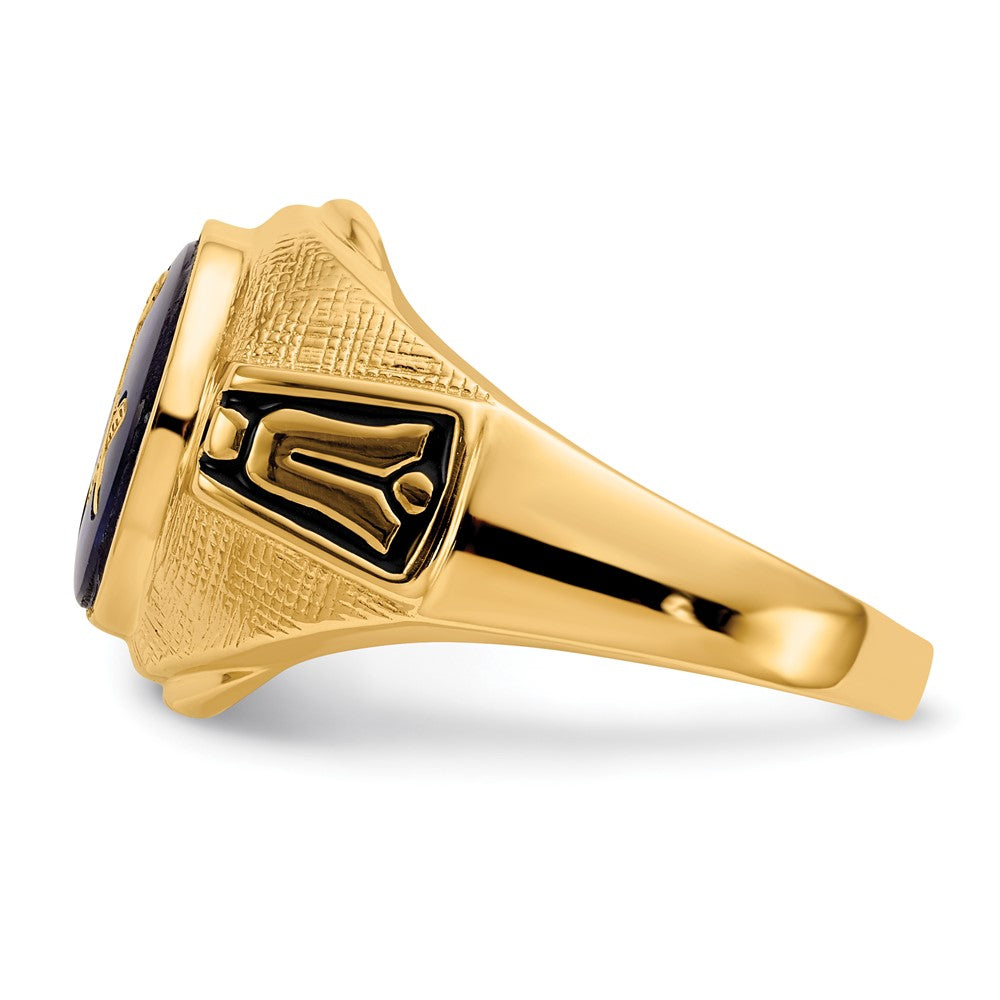 14k Men's Antiqued & Textured w/ Syn. Blue Spinel Masonic Ring