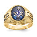 14k Men's Antiqued & Textured w/ Syn. Blue Spinel Masonic Ring