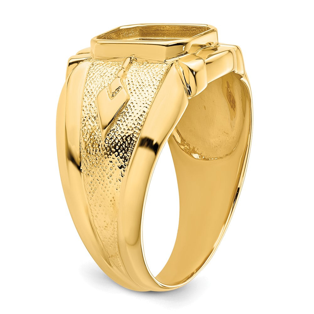 14k Men's Polished and Textured Masonic Ring Mounting