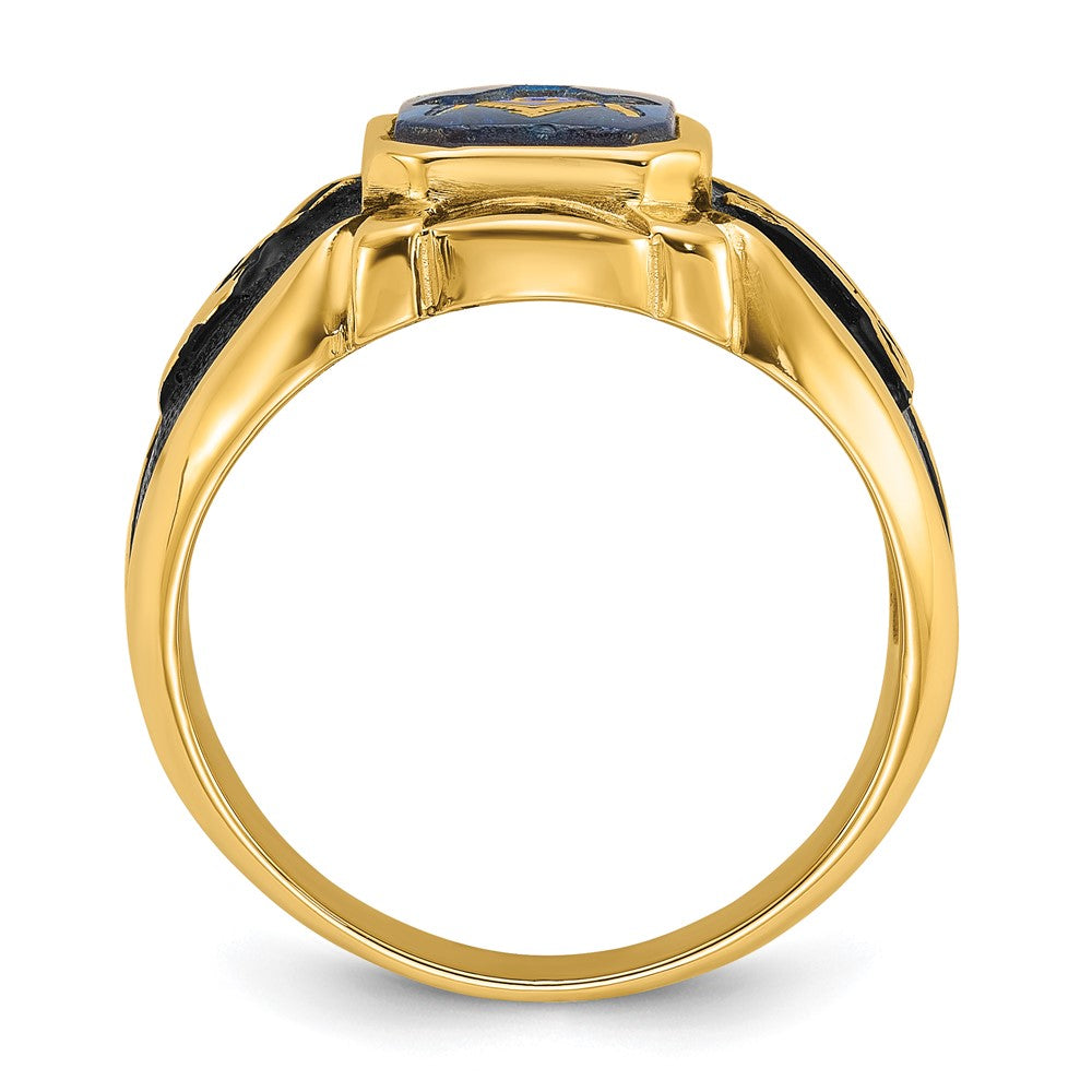 14k Men's Antiqued and Textured w/ Imit. Blue Spinel Masonic Ring
