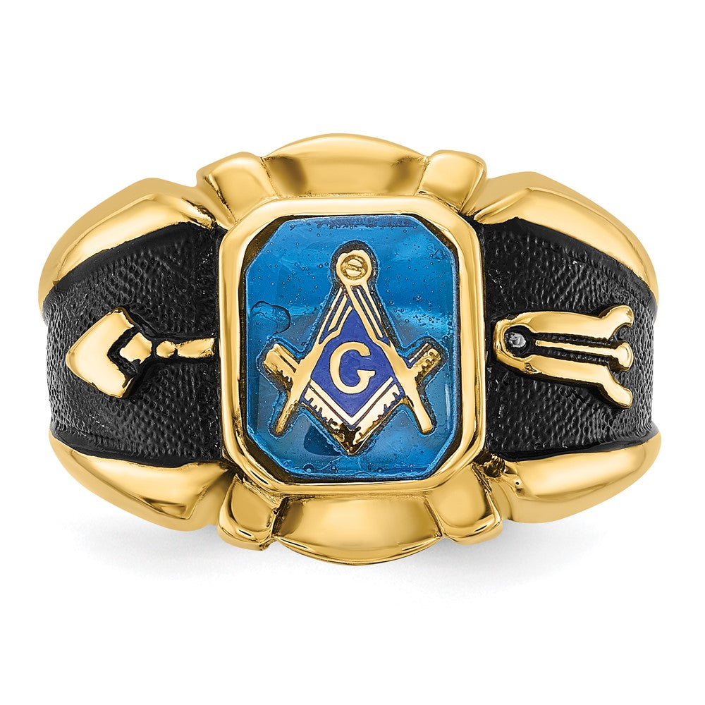 14k Men's Antiqued and Textured w/ Imit. Blue Spinel Masonic Ring