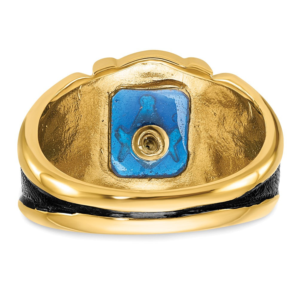 14k Men's Antiqued and Textured w/ Imit. Blue Spinel Masonic Ring