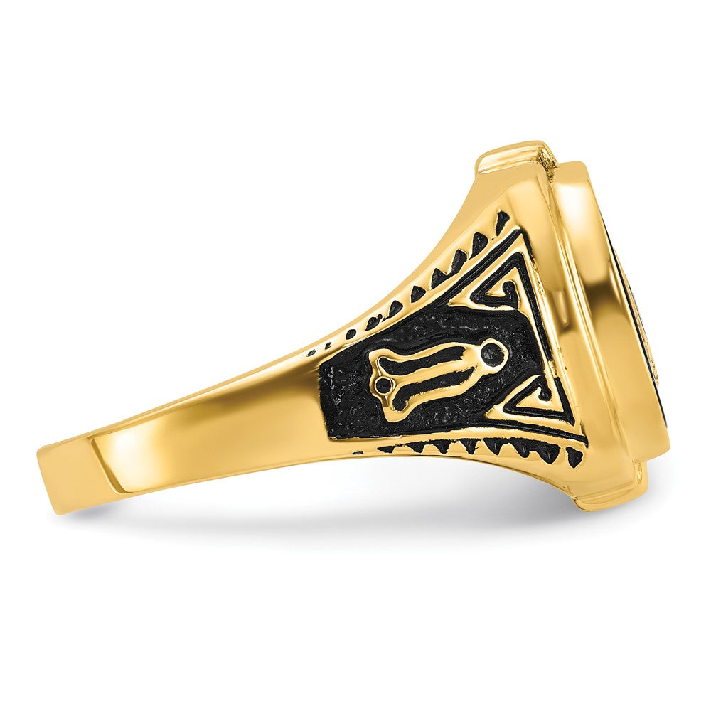 14k Men's Polished, Antiqued and Textured with Onyx Masonic Ring
