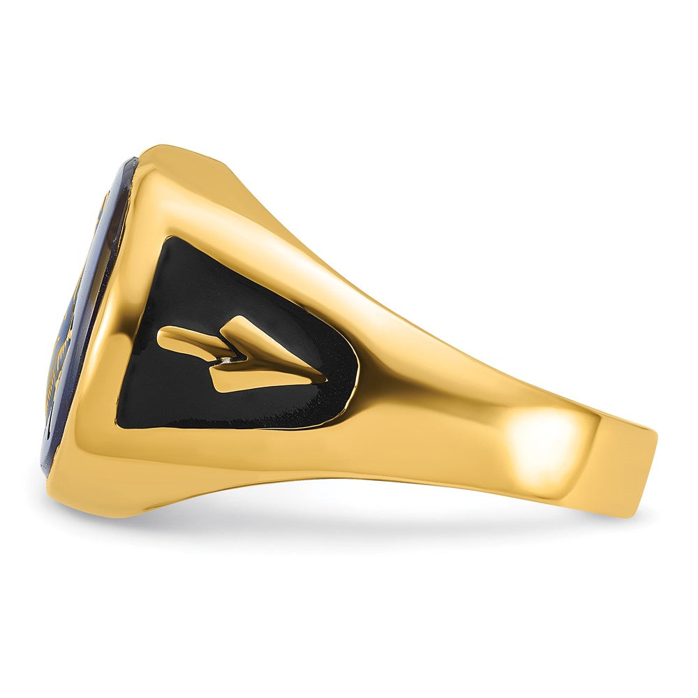 14k Men's Textured w/ Black Enamel & Imit. Blue Spinel Masonic Ring