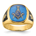 14k Men's Textured w/ Black Enamel & Imit. Blue Spinel Masonic Ring