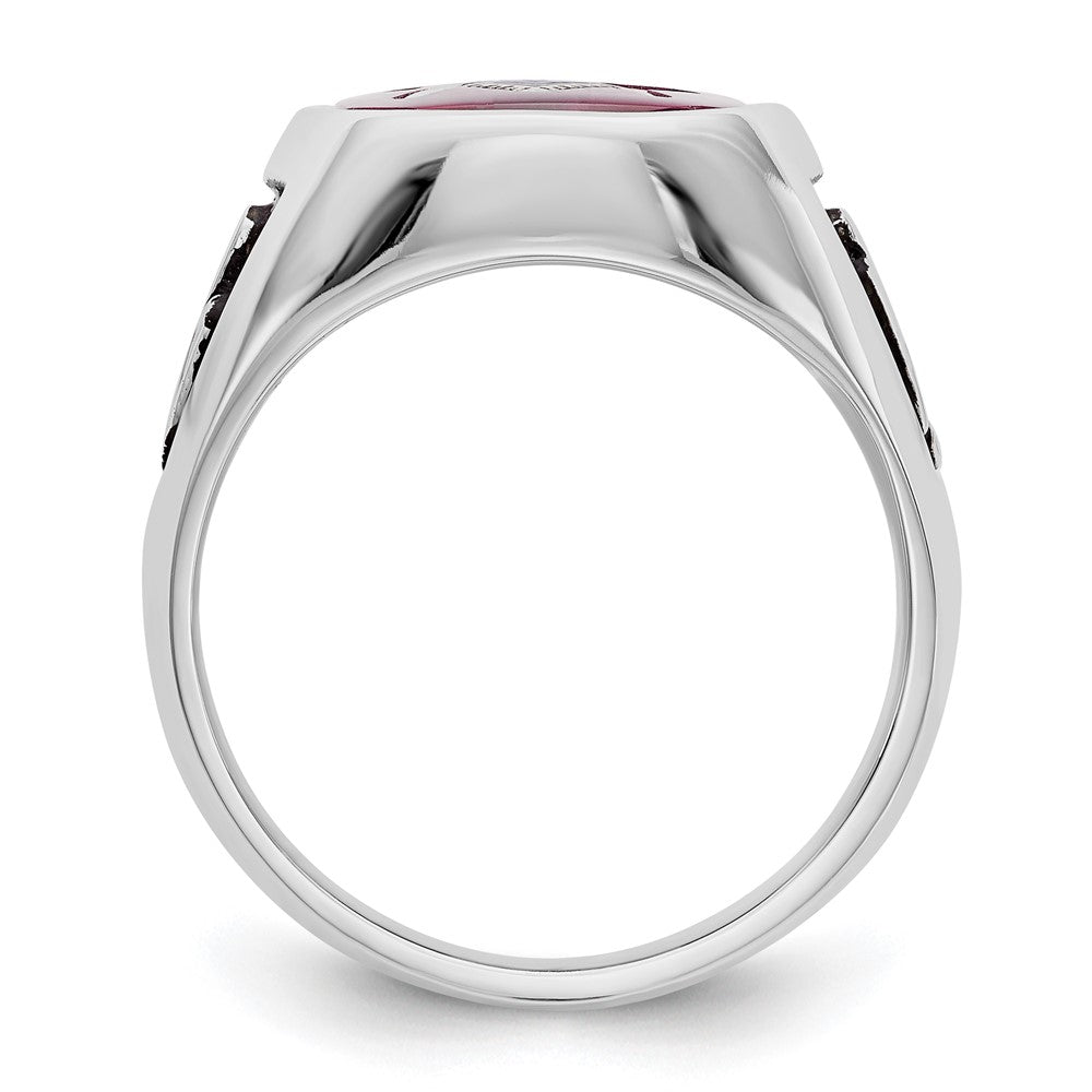 14kw Men's Textured w/ Black Enamel & Lab Cr. Ruby Masonic Ring