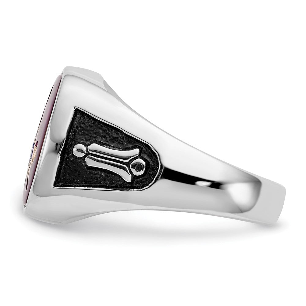 14kw Men's Textured w/ Black Enamel & Lab Cr. Ruby Masonic Ring