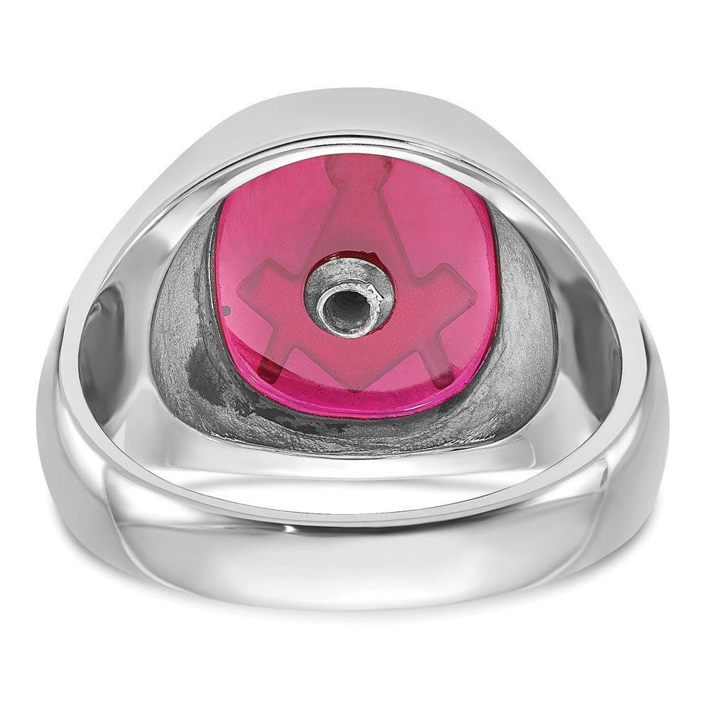 14kw Men's Textured w/ Black Enamel & Lab Cr. Ruby Masonic Ring