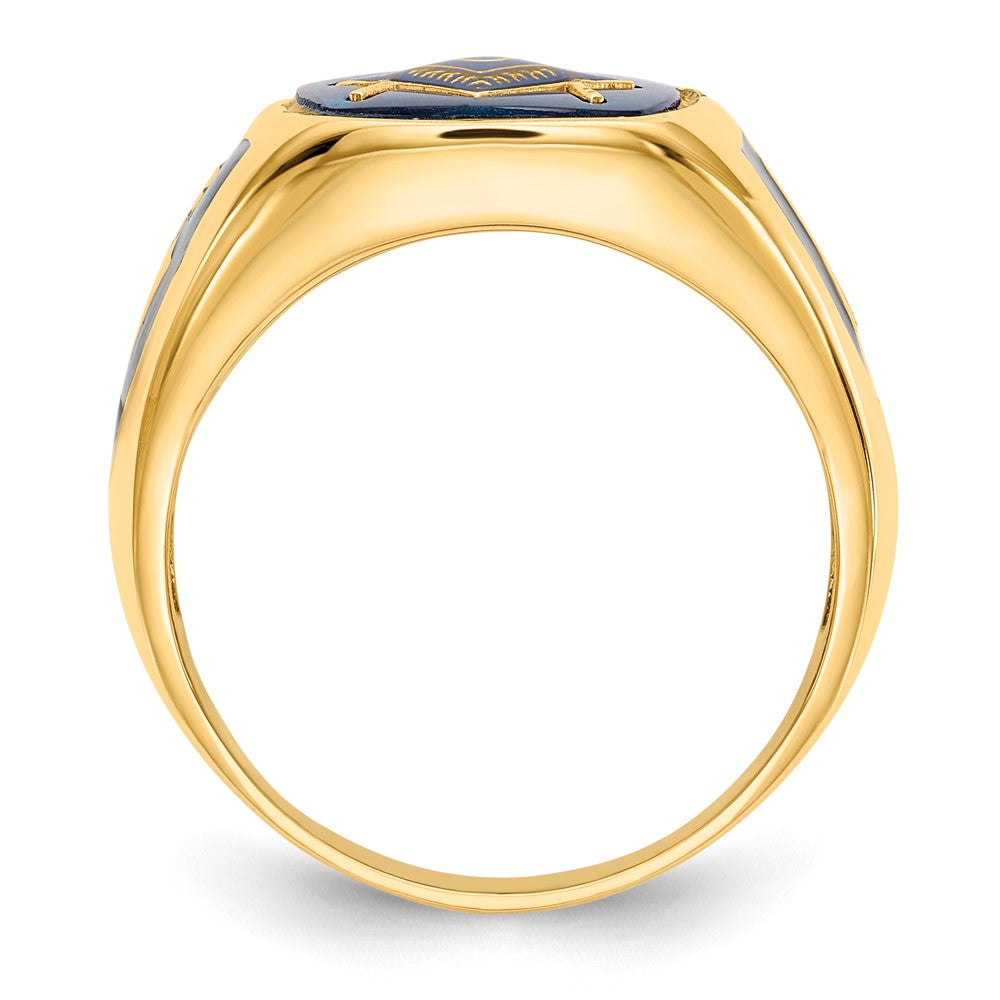 14k Men's Antiqued & Textured w/ Imit. Blue Spinel Masonic Ring