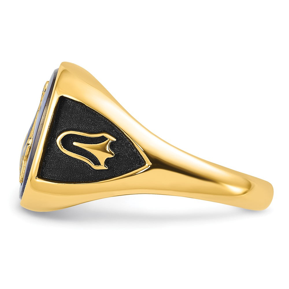 14k Men's Antiqued & Textured w/ Imit. Blue Spinel Masonic Ring
