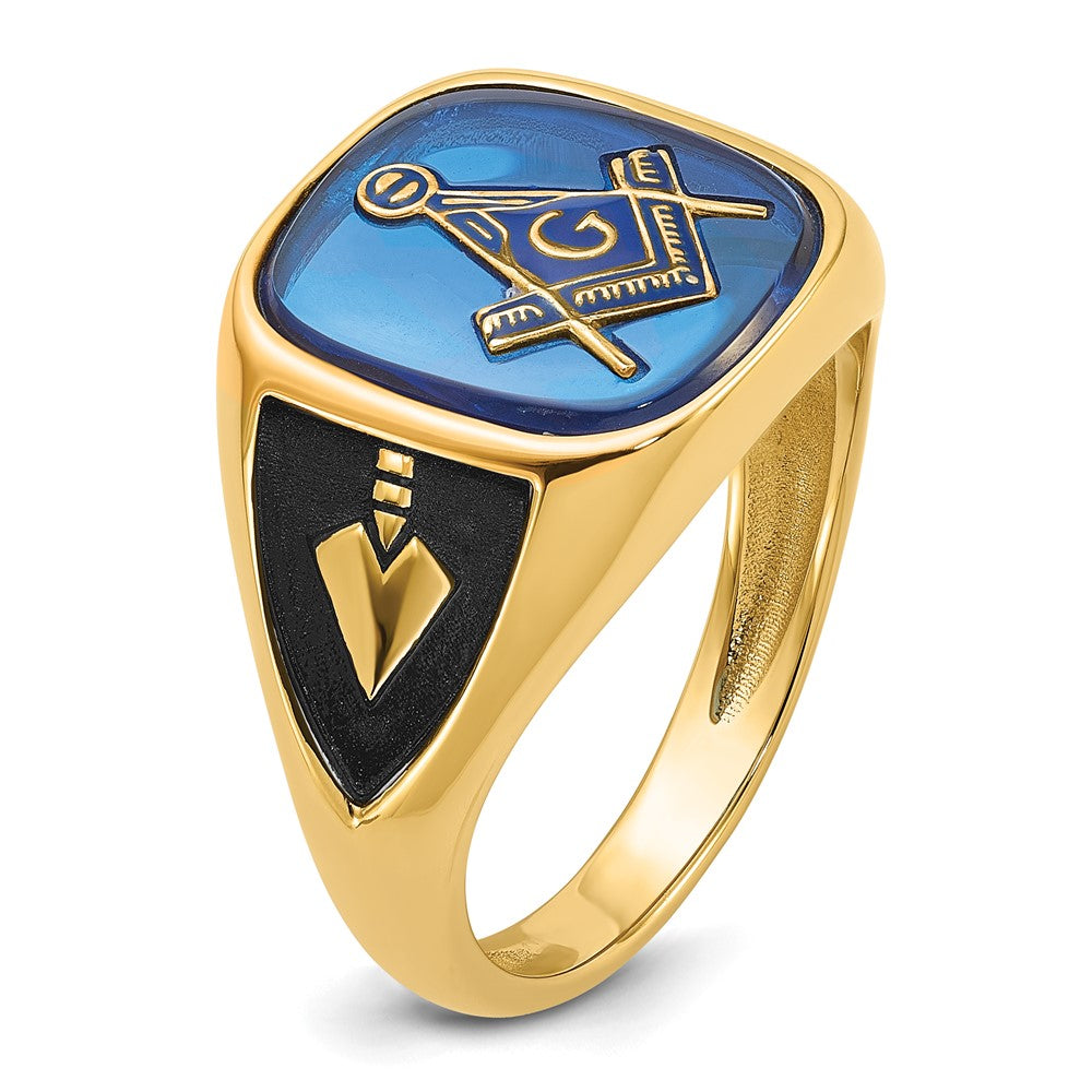 14k Men's Antiqued & Textured w/ Imit. Blue Spinel Masonic Ring