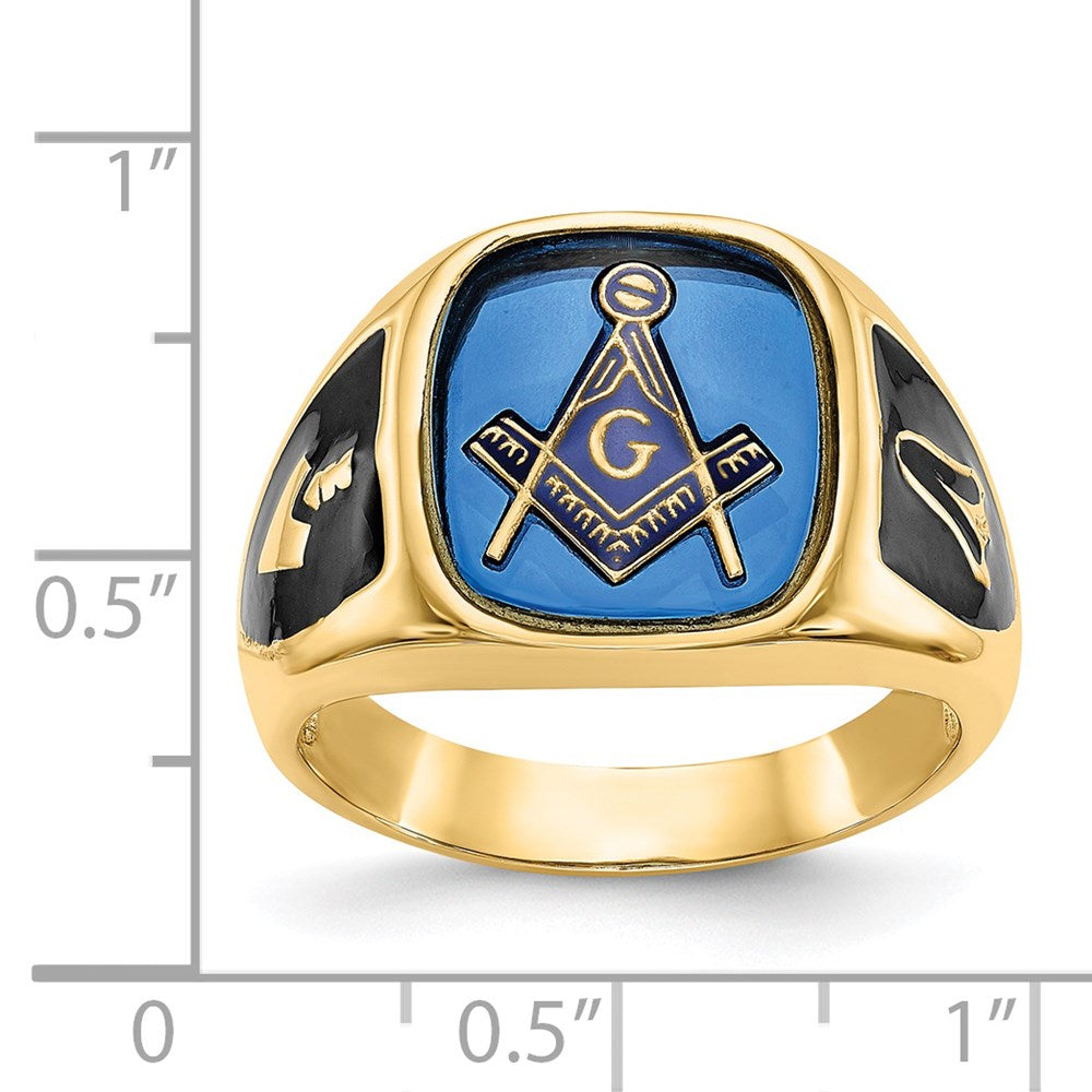 14k Men's Antiqued & Textured w/ Imit. Blue Spinel Masonic Ring