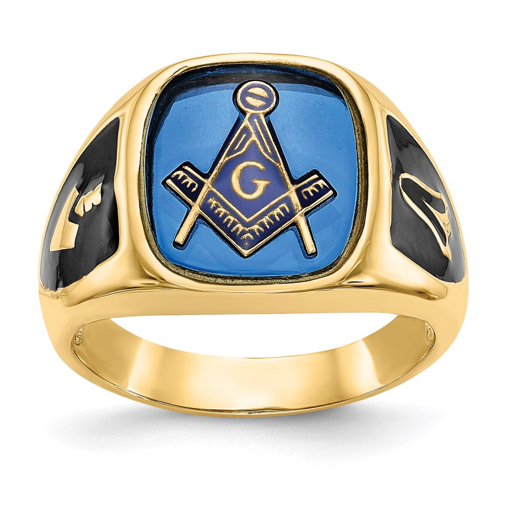 14k Men's Antiqued & Textured w/ Imit. Blue Spinel Masonic Ring