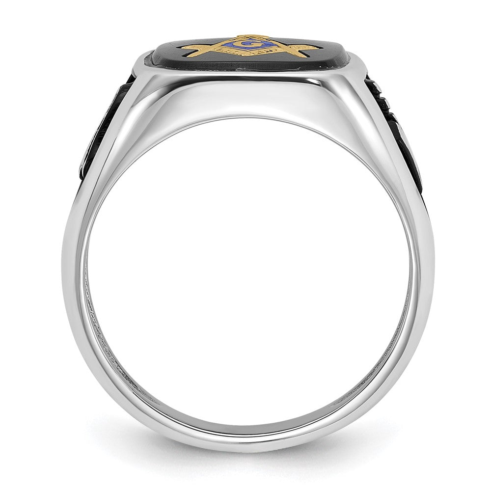 14kw & Gold-plated Men's Textured w/ Black Enamel & Onyx Masonic Ring