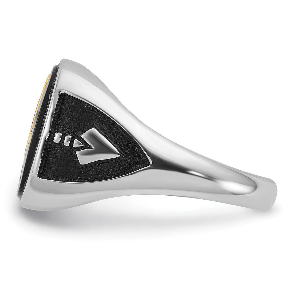 14kw & Gold-plated Men's Textured w/ Black Enamel & Onyx Masonic Ring