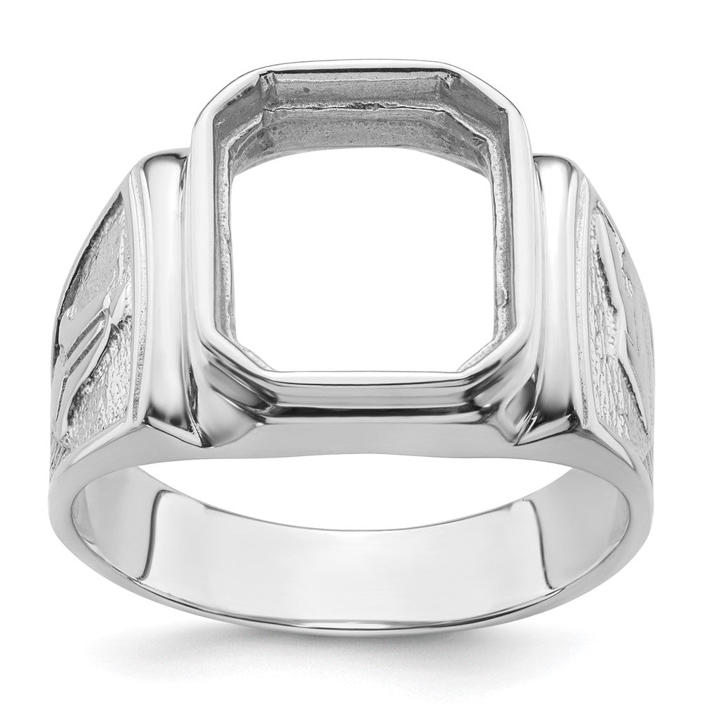 14k White Gold Men's Polished and Textured Masonic Ring Mounting