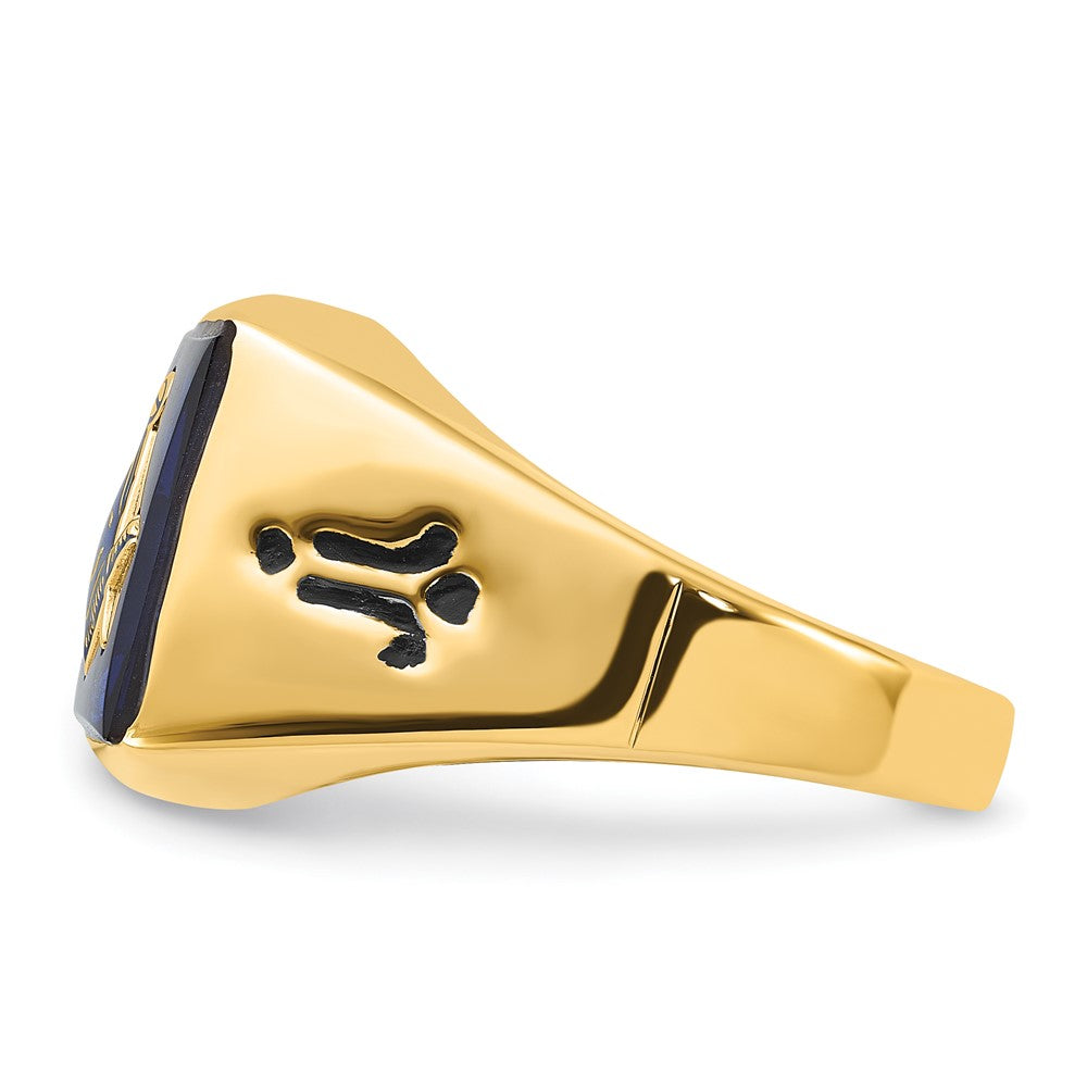14k Men's Grooved w/ Black Enamel & Imit. Blue Spinel Masonic Ring