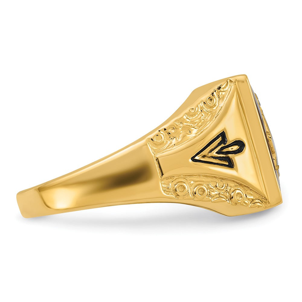 14k Men's Antiqued & Textured with Imit. Blue Spinel Masonic Ring