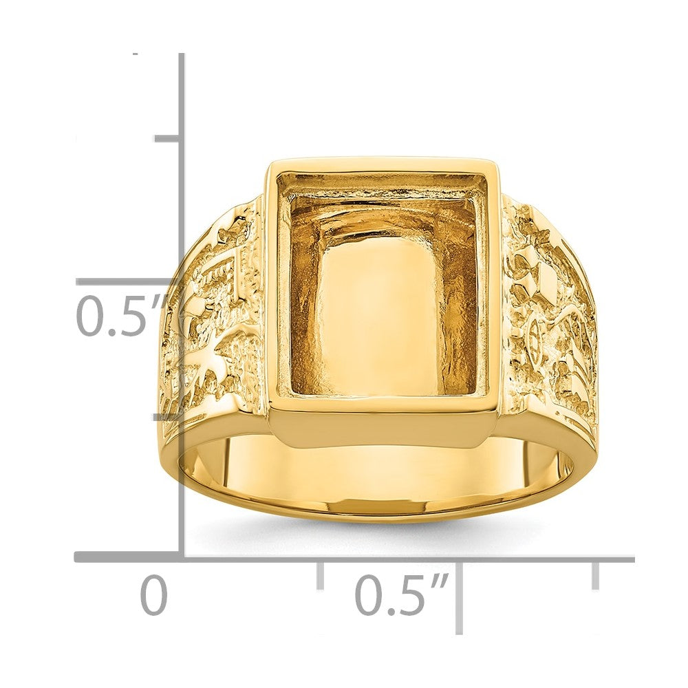 14k Men's Polished and Textured Masonic Ring Mounting