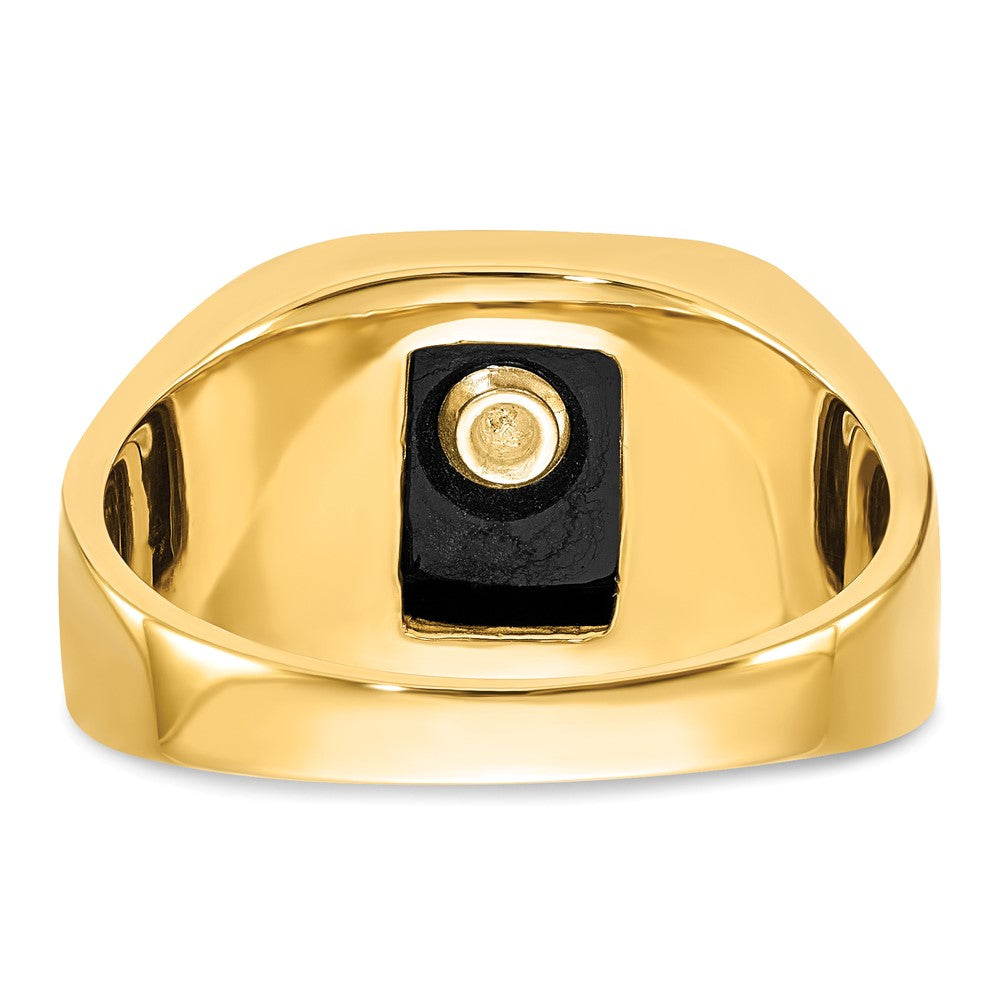 14k Men's Polished and Textured with Black Enamel & Onyx Masonic Ring