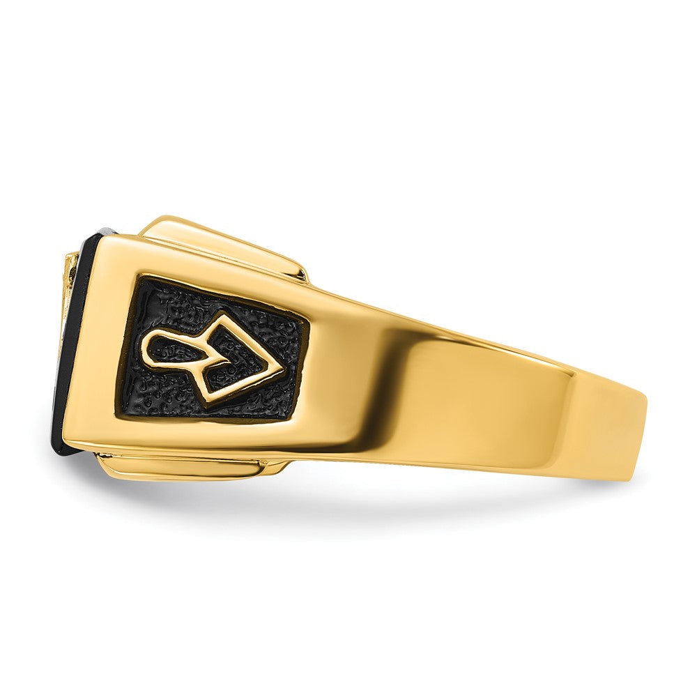 14k Men's Textured w/ Black Enamel, Onyx & Diamond Masonic Ring