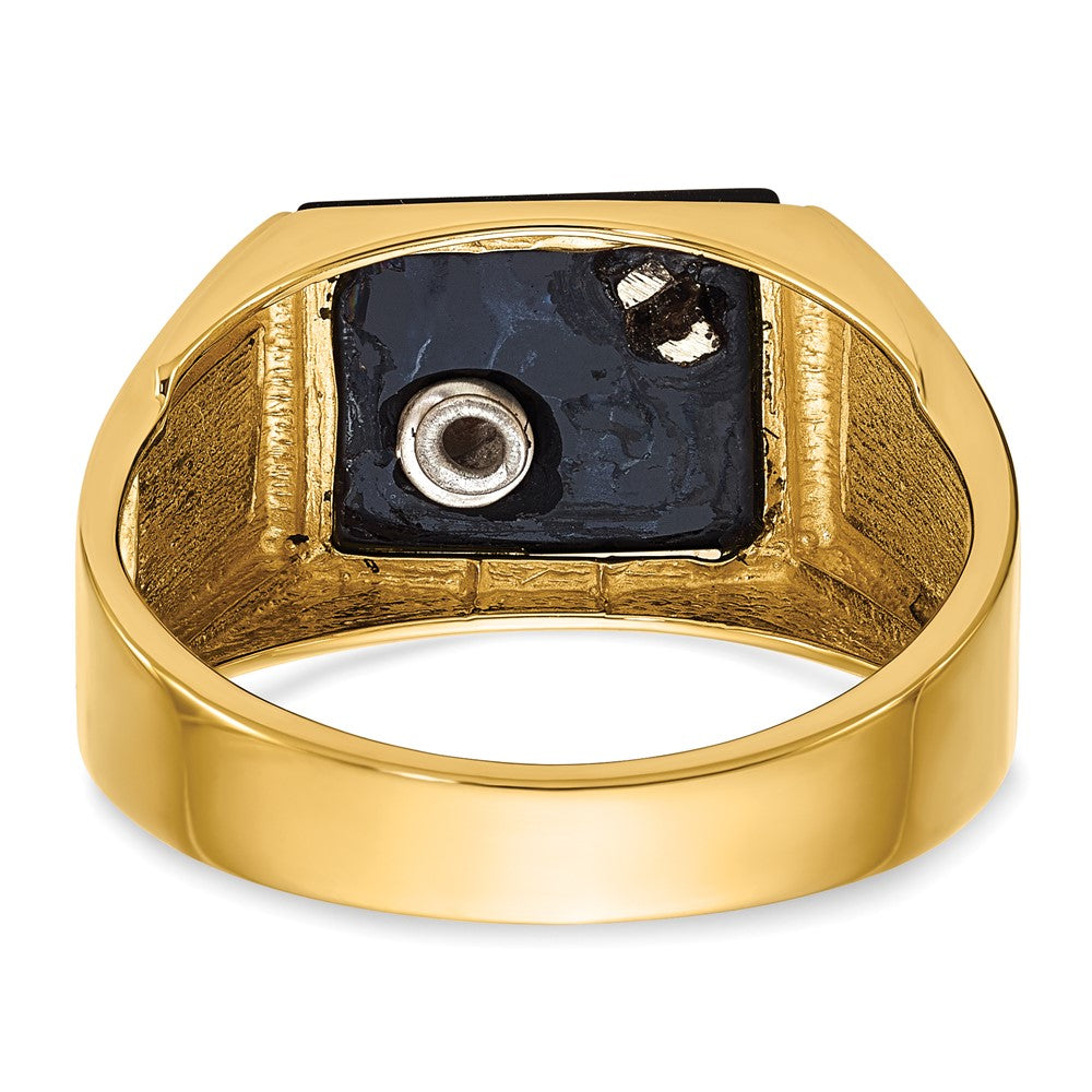 14k Men's Textured w/ Black Enamel, Onyx & Diamond Masonic Ring
