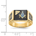 14k Men's Textured w/ Black Enamel, Onyx & Diamond Masonic Ring