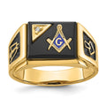14k Men's Textured w/ Black Enamel, Onyx & Diamond Masonic Ring