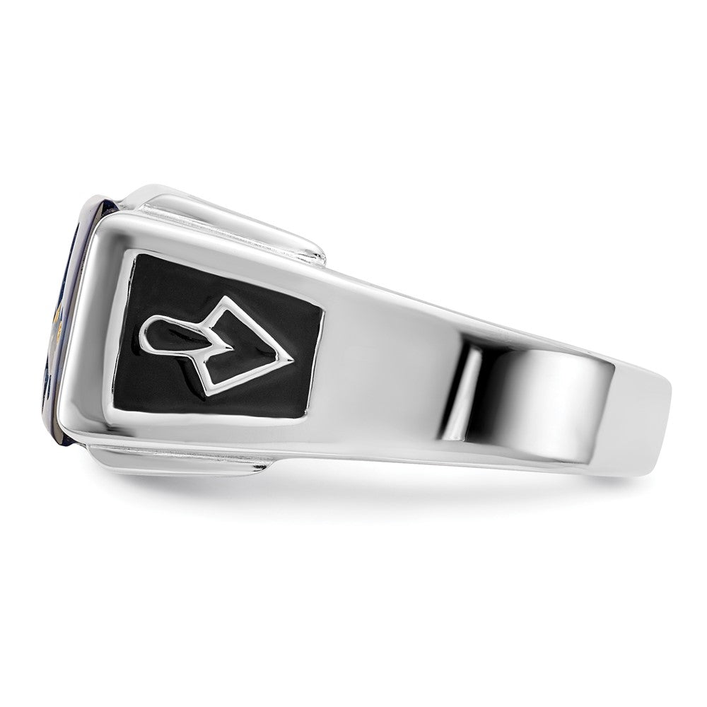 14kw Men's Textured, Enameled Dia Imit. Blue Spinel Masonic Ring
