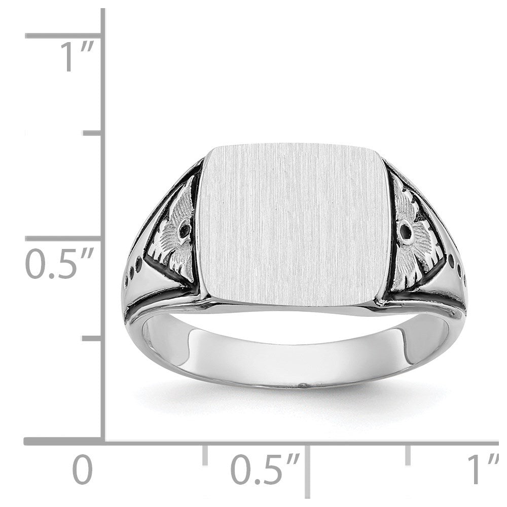 14k White Gold 11.5x11.0mm Closed Back Antiqued Mens Signet Ring