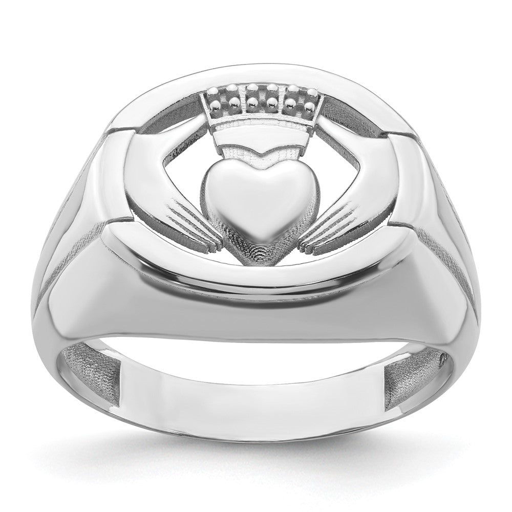 14k White Gold .01ct. Diamond/Onyx Men's Claddagh Ring Mounting