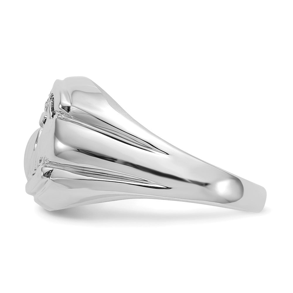 14k White Gold AA Diamond and Onyx Mens Claddagh Ring