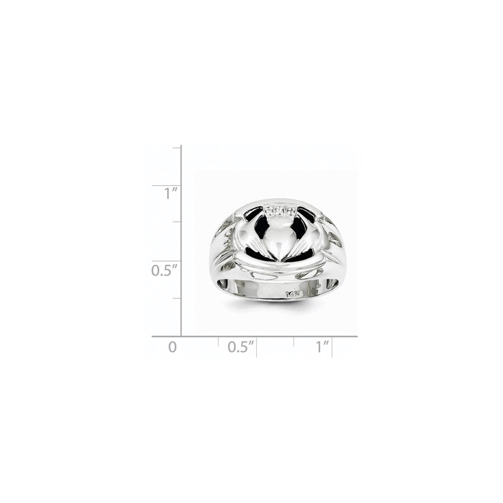 14k White Gold AA Diamond and Onyx Mens Claddagh Ring