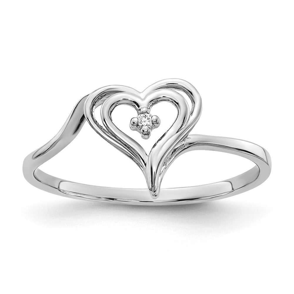 14k White Gold A Diamond heart ring