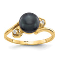14k Gold 7mm Black FW Cultured Pearl AA Diamond ring
