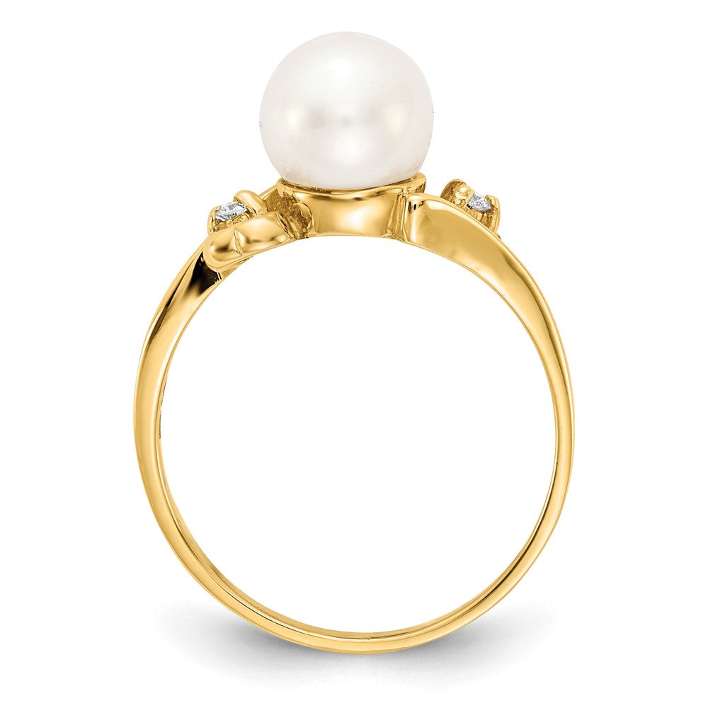 14k Gold 7mm FW Cultured Pearl VS Diamond ring