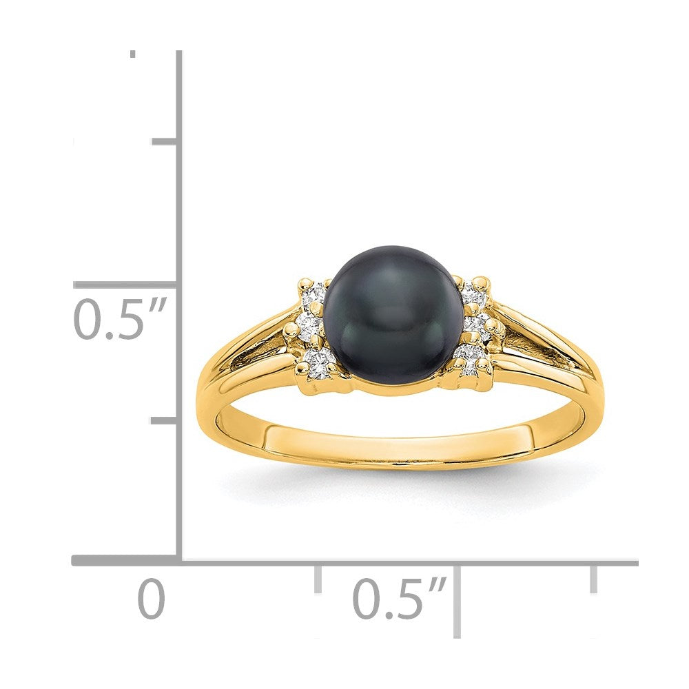 14k Gold 6mm Black FW Cultured Pearl A Diamond ring
